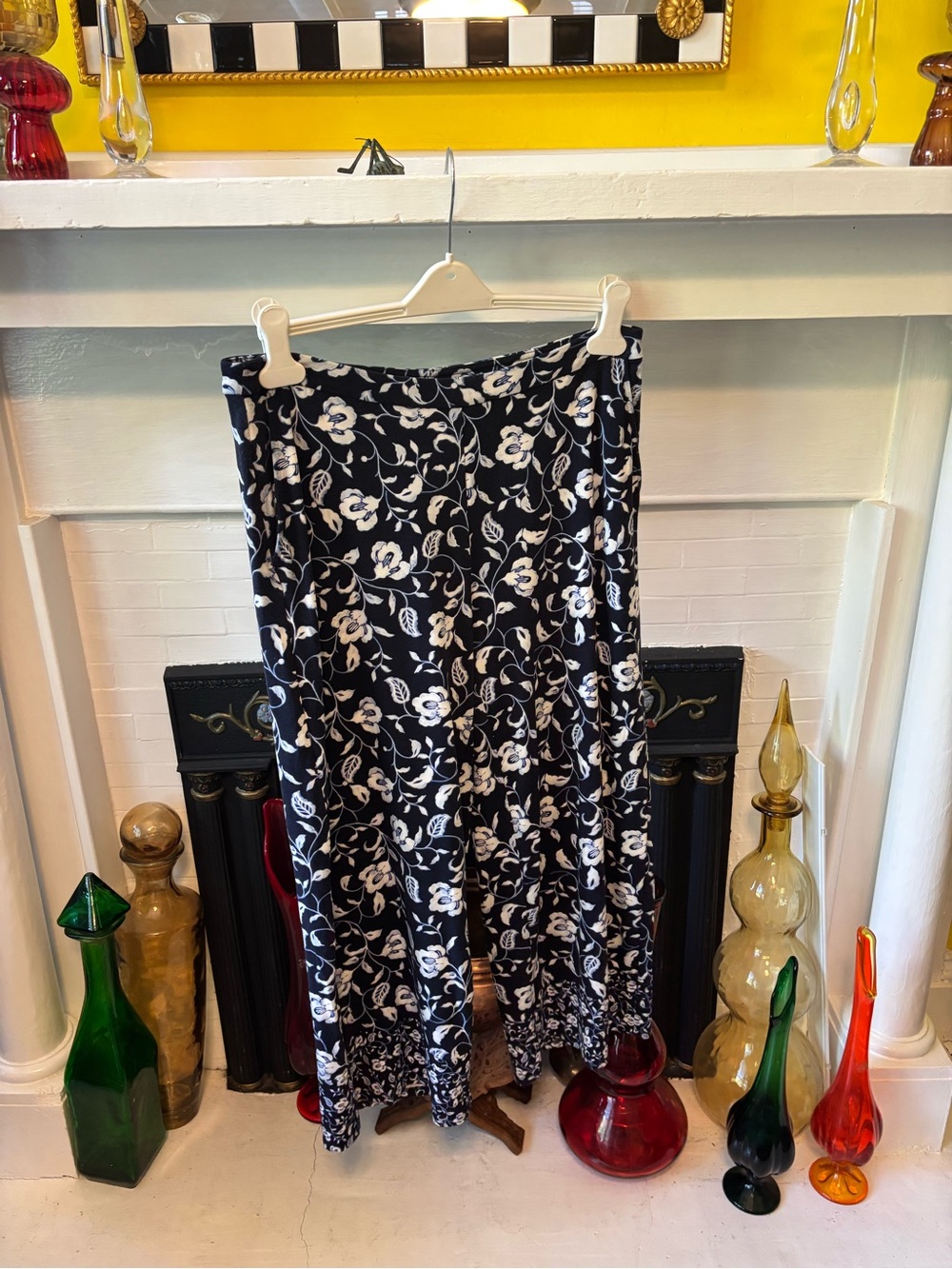J. Jill Black Maxi Skirt with White Floral Print